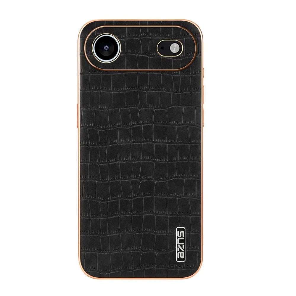 AZNS For iPhone Air Case Electroplating Crocodile Texture PU + TPU Phone Cover - Black - 2