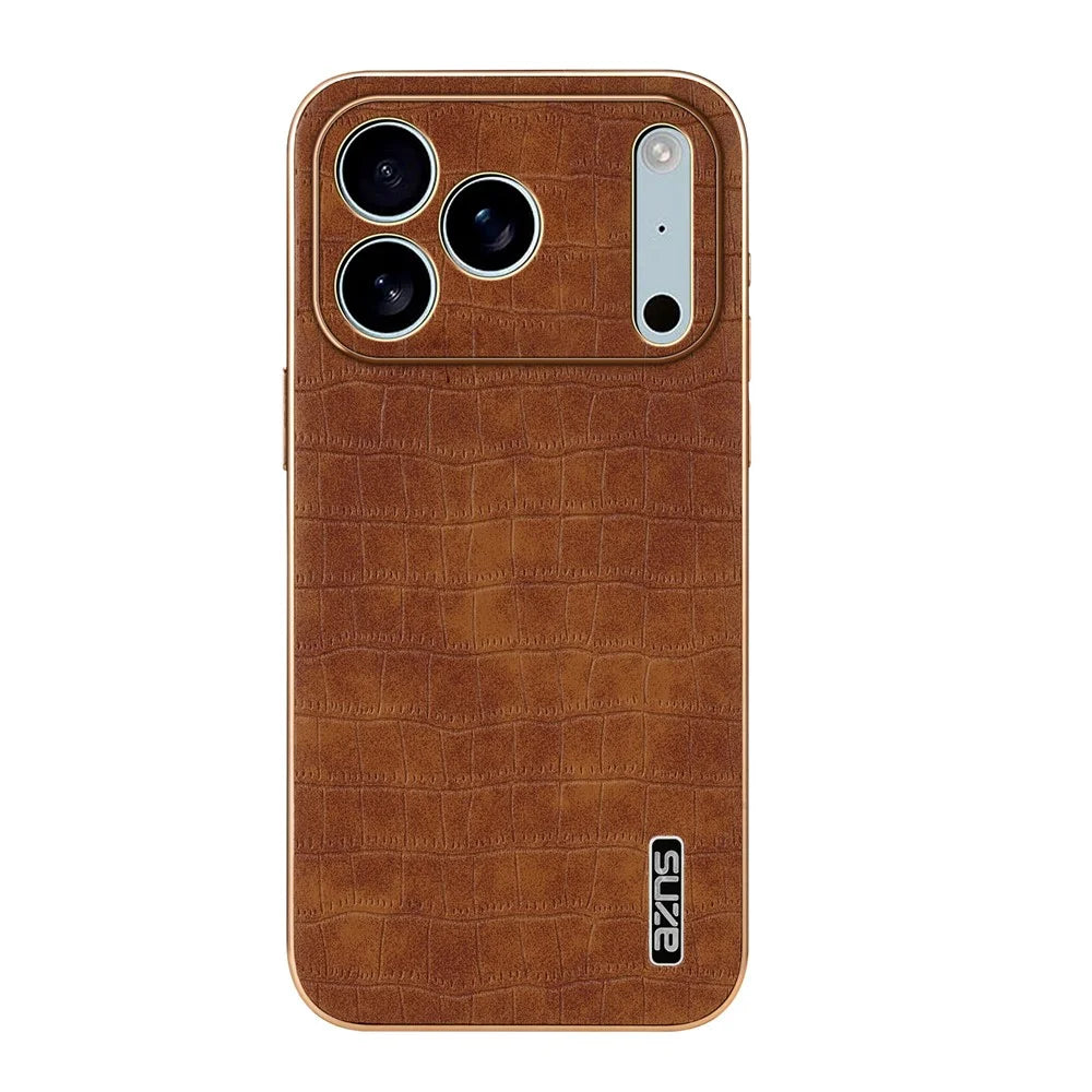 AZNS For iPhone 18 Pro / 17 Pro Case Electroplating Crocodile Texture PU + TPU Phone Cover - Brown - 2