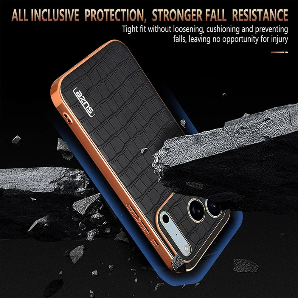 AZNS For iPhone 18 Pro / 17 Pro Case Electroplating Crocodile Texture PU + TPU Phone Cover - Brown - 6