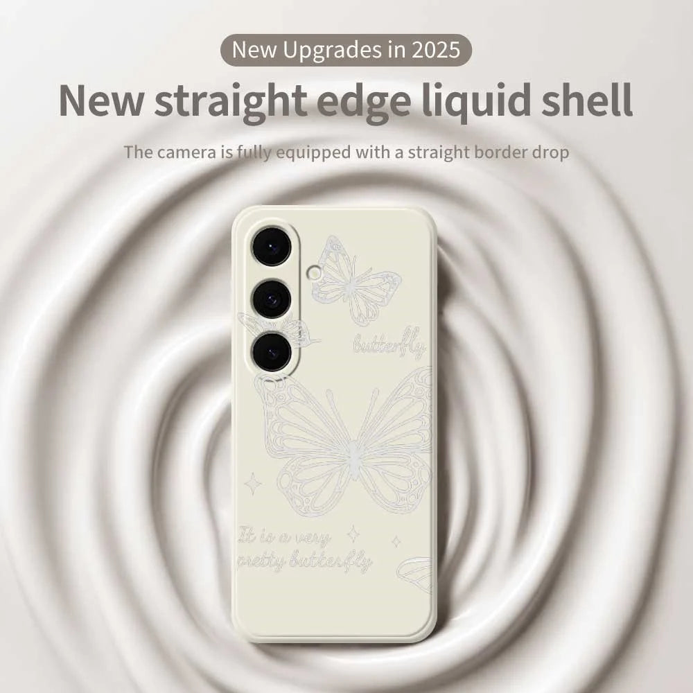 For Samsung Galaxy S25 FE Case Hollow Butterfly Pattern Printing Straight Edge TPU Phone Back Cover - Beige - 3