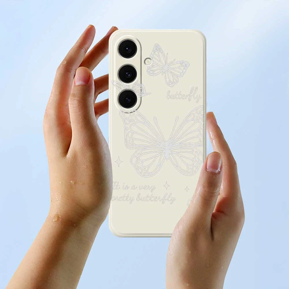 For Samsung Galaxy S25 FE Case Hollow Butterfly Pattern Printing Straight Edge TPU Phone Back Cover - Beige - 6