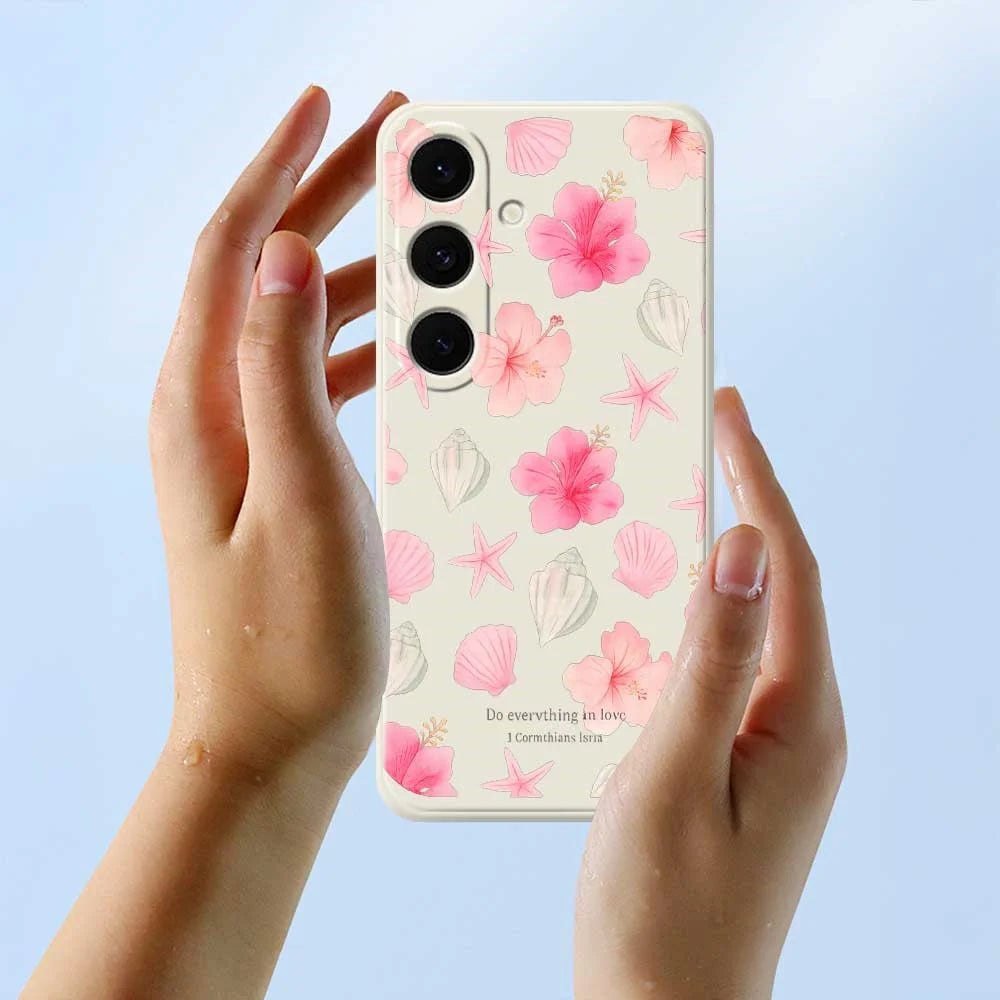 For Samsung Galaxy S25 FE Case Shell Peach Blossom Pattern Printing Straight Edge TPU Phone Back Cover - Beige - 6