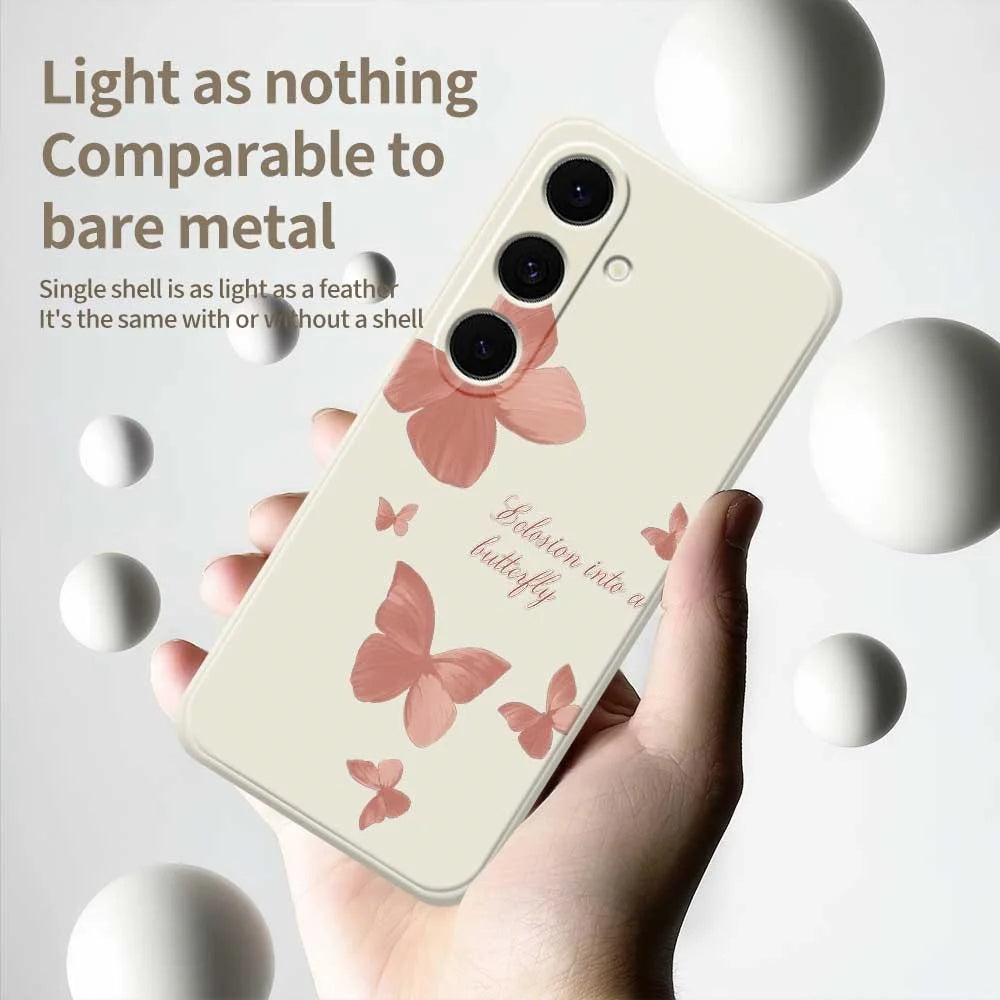 For Samsung Galaxy S25 FE Case Many Butterflies Pattern Printing Straight Edge TPU Phone Back Cover - Beige - 4
