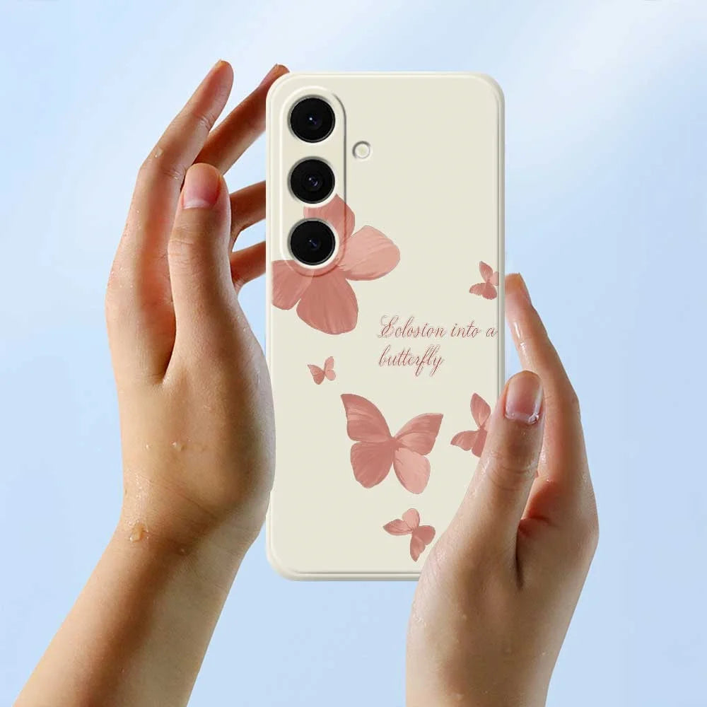 For Samsung Galaxy S25 FE Case Many Butterflies Pattern Printing Straight Edge TPU Phone Back Cover - Beige - 6