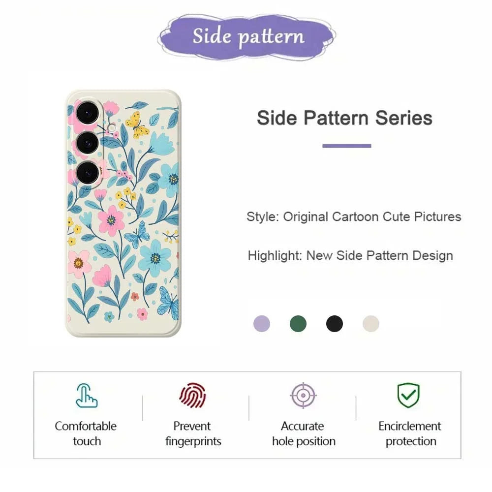 For Samsung Galaxy S25 FE Case Blue Pink Flowers Pattern Printing Straight Edge TPU Phone Back Cover - Beige - 2