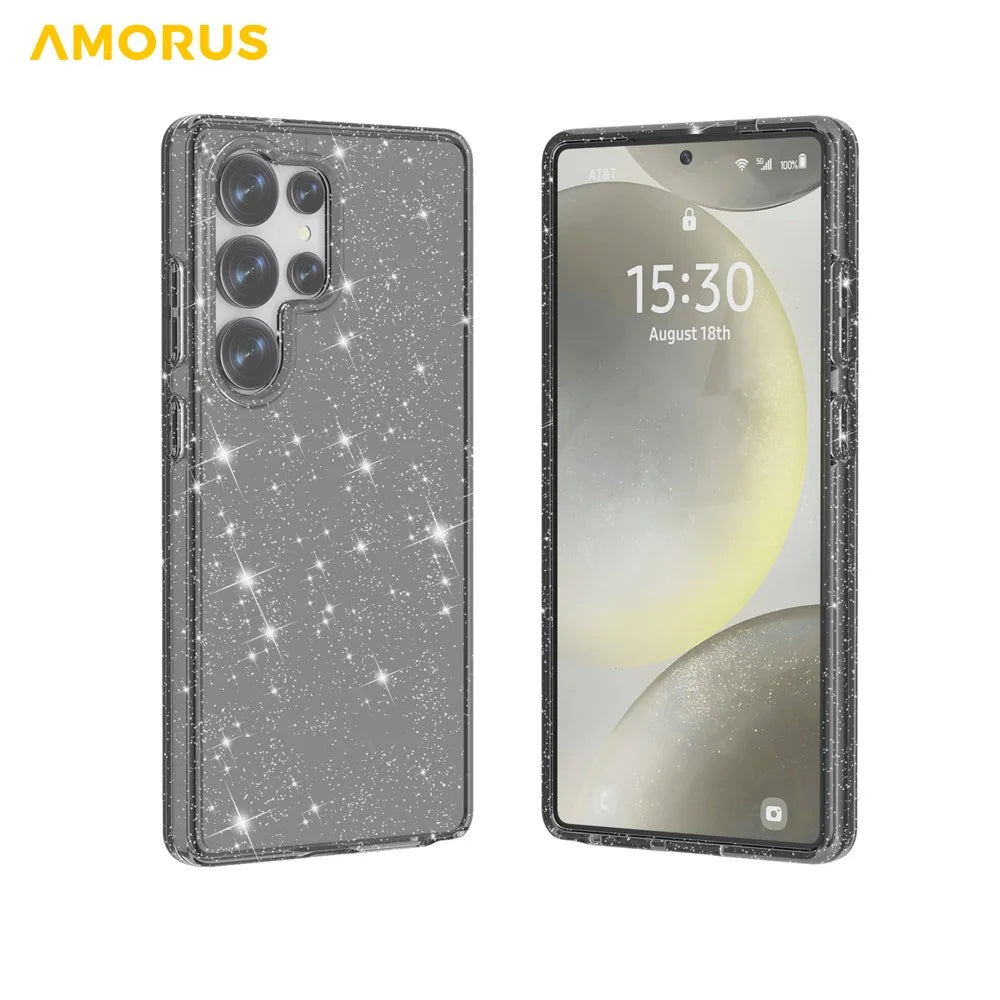 AMORUS For Samsung Galaxy S23 Ultra Case Soft TPU Hard PC Back Shockproof Phone Cover - Glitter Black - 3