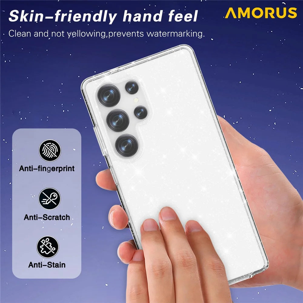 AMORUS For Samsung Galaxy S23 Ultra Case Soft TPU Hard PC Back Shockproof Phone Cover - Glitter Black - 7