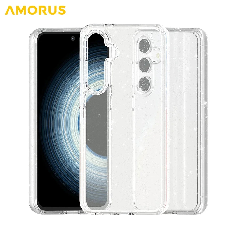 AMORUS For Samsung Galaxy S25 FE Case Soft TPU Hard PC Back Shockproof Phone Cover - Glitter White - 3