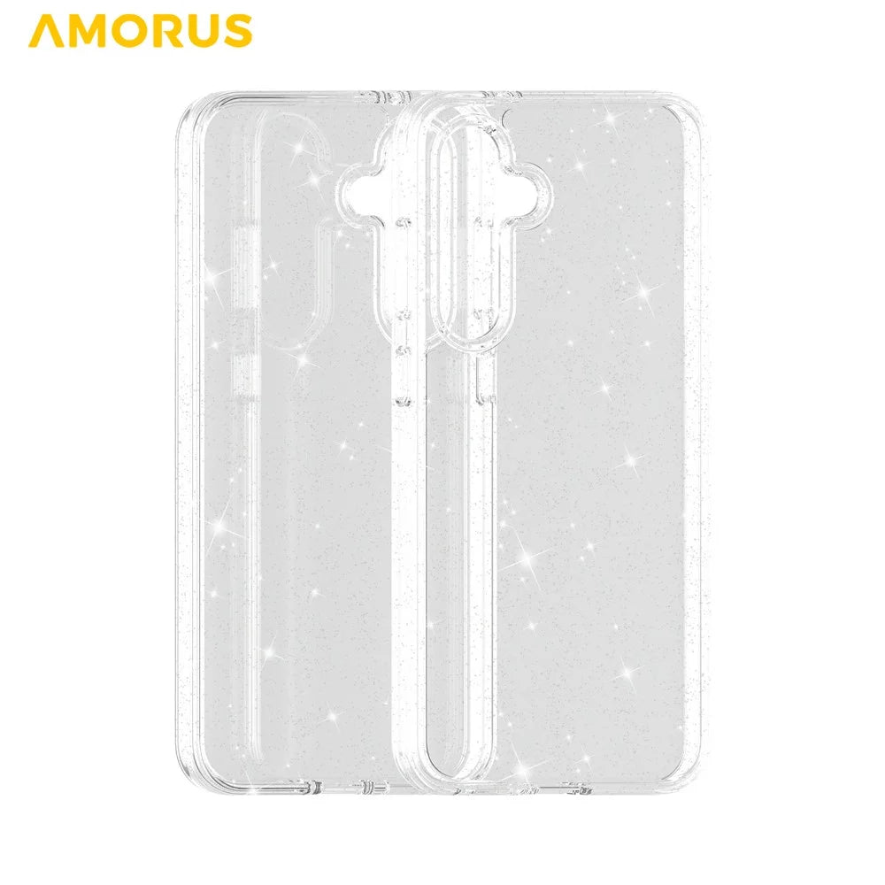 AMORUS For Samsung Galaxy S25 FE Case Soft TPU Hard PC Back Shockproof Phone Cover - Glitter White - 4