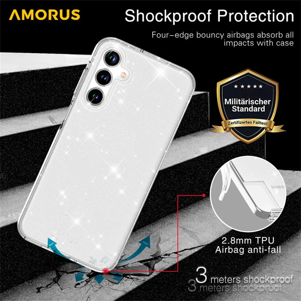 AMORUS For Samsung Galaxy A16 5G Case Soft TPU Hard PC Back Shockproof Phone Cover - Glitter White - 6