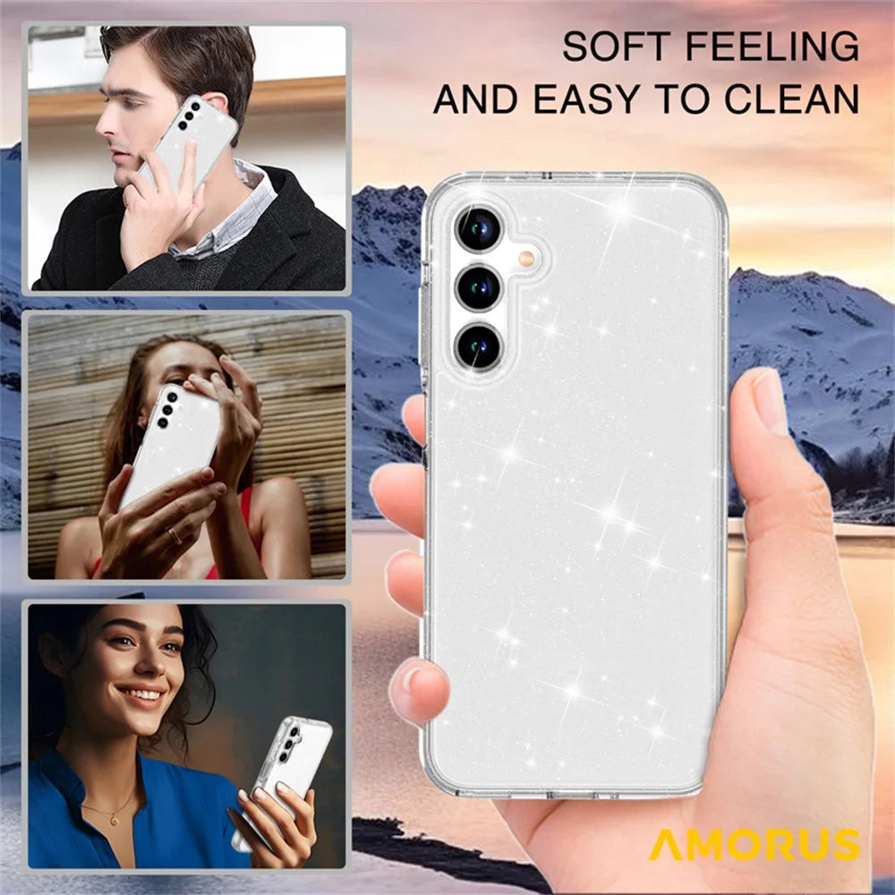 AMORUS For Samsung Galaxy A16 5G Case Soft TPU Hard PC Back Shockproof Phone Cover - Glitter White - 7