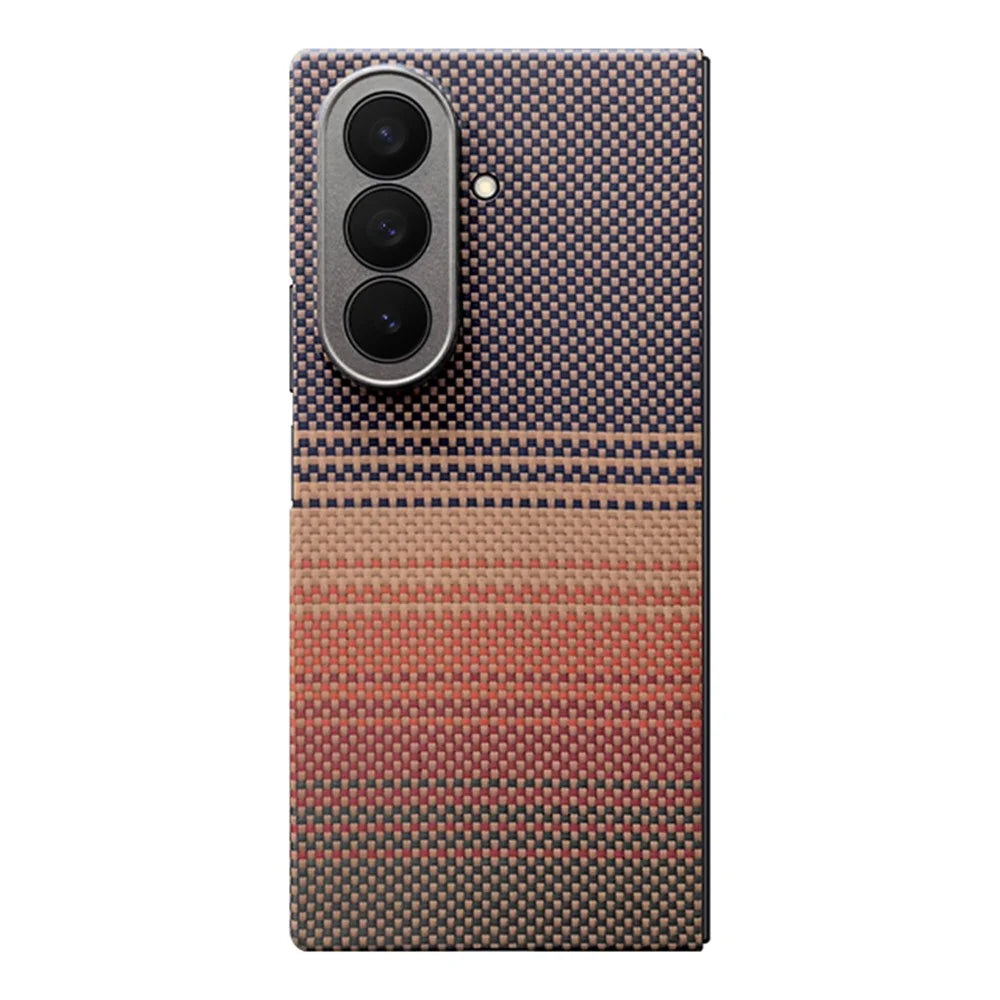 For Samsung Galaxy Z Fold7 5G Magnetic Case Precise Cutouts Gradient Aramid Fiber Phone Back Cover with Metal Lens Frame -  Sunset Yellow - 1