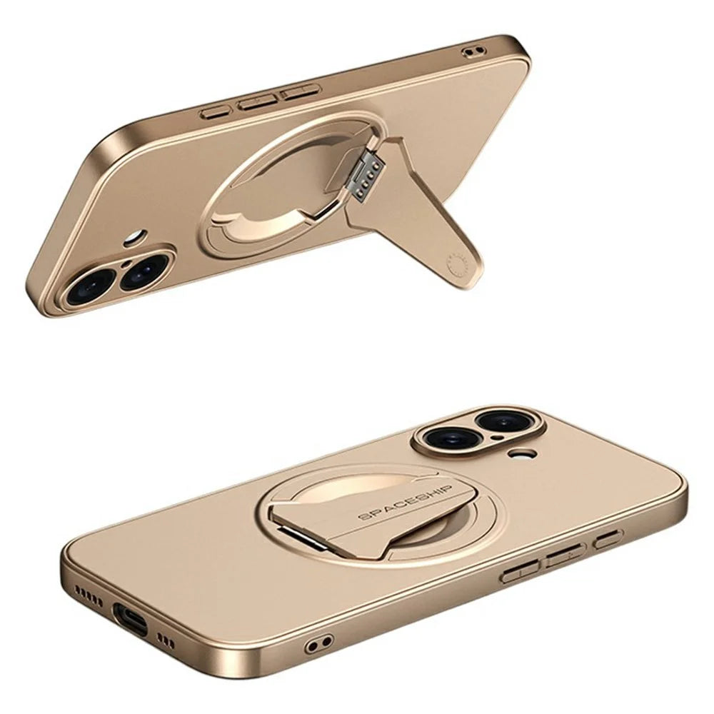 For iPhone 17 Case Compatible with MagSafe Hidden Kickstand Skin-Feel Matte PC TPU Phone Back Cover - Desert Gold - 1