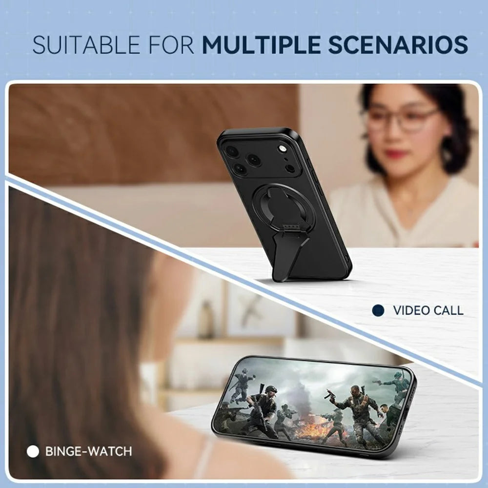 For iPhone 17 Pro Case Compatible with MagSafe Hidden Kickstand Skin-Feel Matte PC TPU Phone Back Cover - Black - 5
