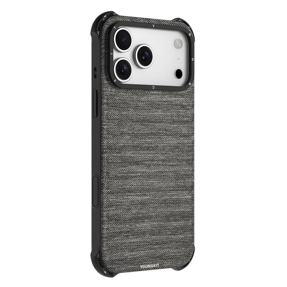 YOUNGKIT For iPhone 17 Pro Max Magnetic Case Jeans Cloth Texture TPU Canvas Phone Back Cover - Grey - 1