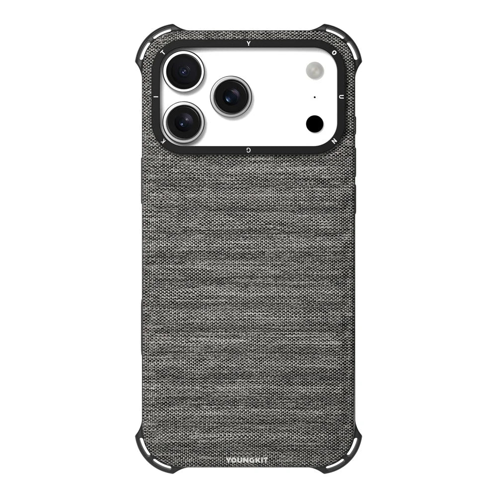 YOUNGKIT For iPhone 17 Pro Max Magnetic Case Jeans Cloth Texture TPU Canvas Phone Back Cover - Grey - 2