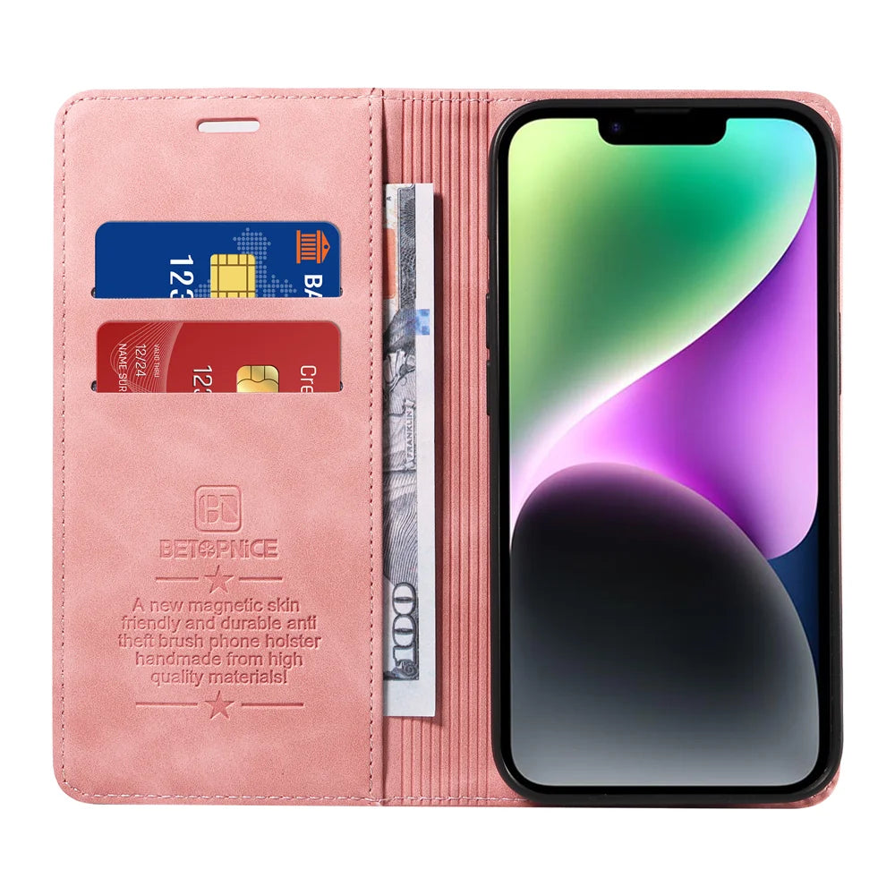 BETOPNICE For vivo Y50 Case  Magnetic Closure RFID Blocking Wallet Stand Leather Phone Cover - Pink - 5