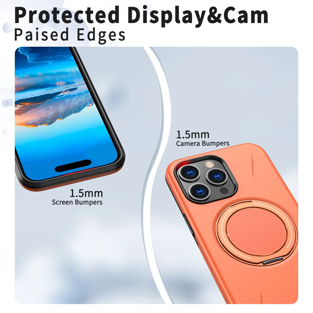 For iPhone 15 Pro Magnetic Case Rotating Kickstand TPU + PC Phone Cover - Orange - 5