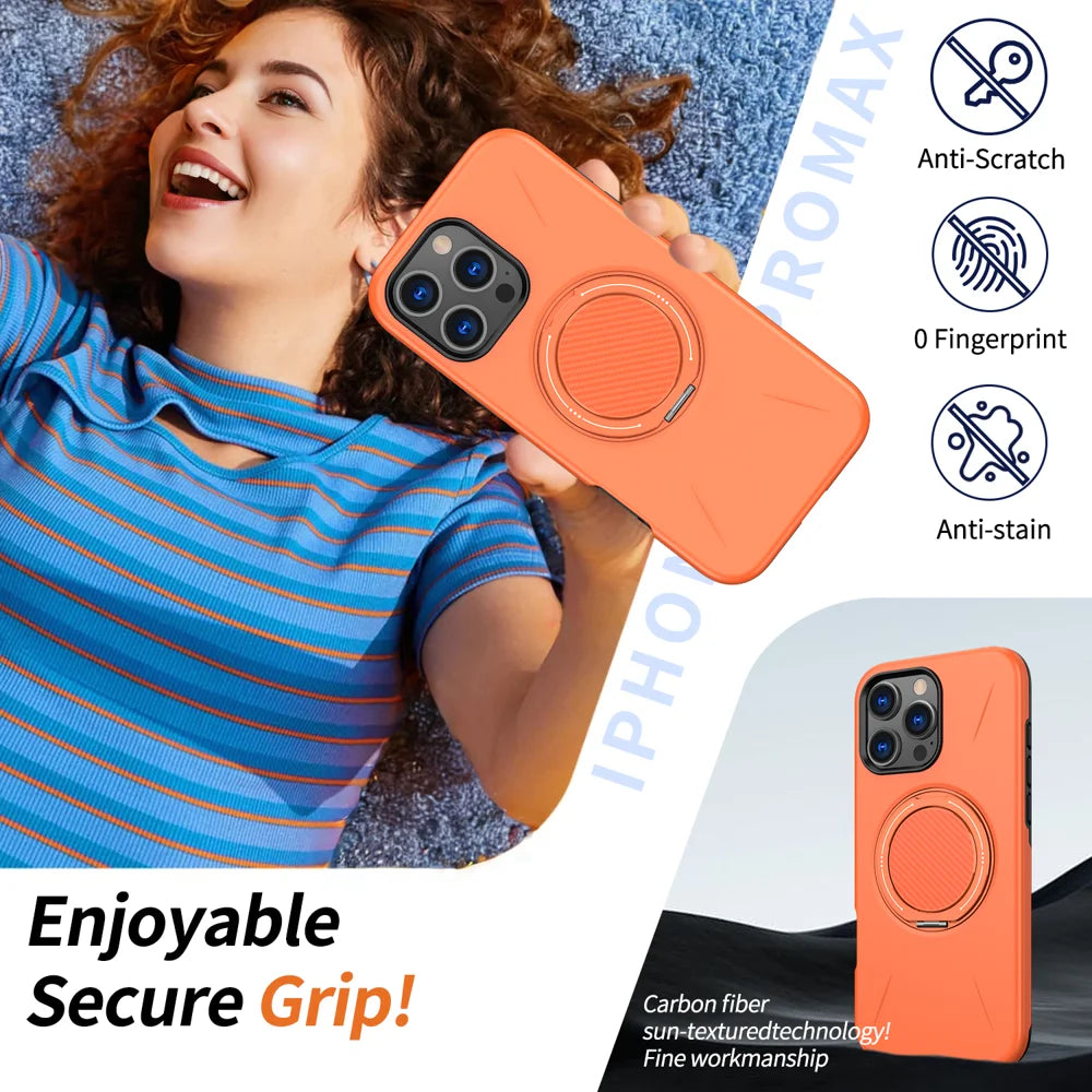 For iPhone 16 Pro Max Magnetic Case Rotating Kickstand TPU + PC Phone Cover - Orange - 3
