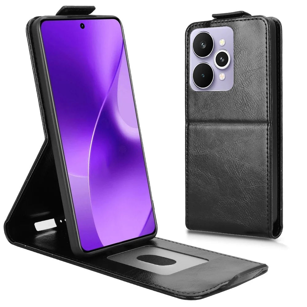 For Realme 15 Pro 5G  /  15 5G Stand Case Magnetic Clasp Vertical Flip Leather Phone Cover with Card Holder - Black - 1