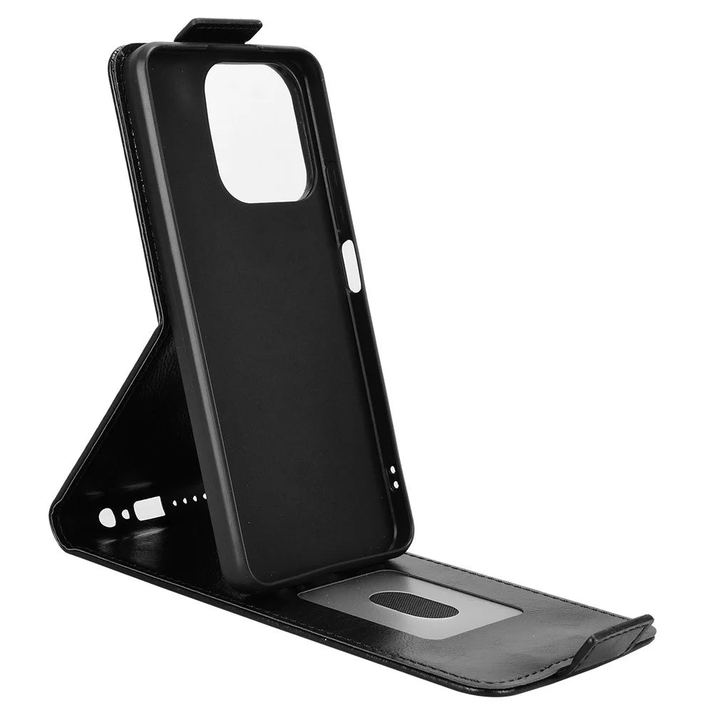Stand Case For Realme Narzo 80 Lite 4G  /  C71 4G (India)  /  Note 70T 4G Magnetic Clasp Vertical Flip Leather Phone Cover with Card Holder - Black - 2