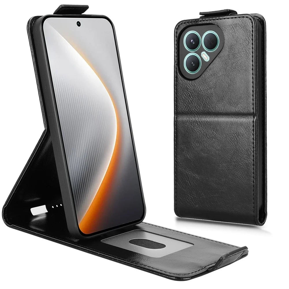 For TECNO Pova 7 Pro 5G Stand Case Magnetic Clasp Vertical Flip Leather Phone Cover with Card Holder - Black - 1