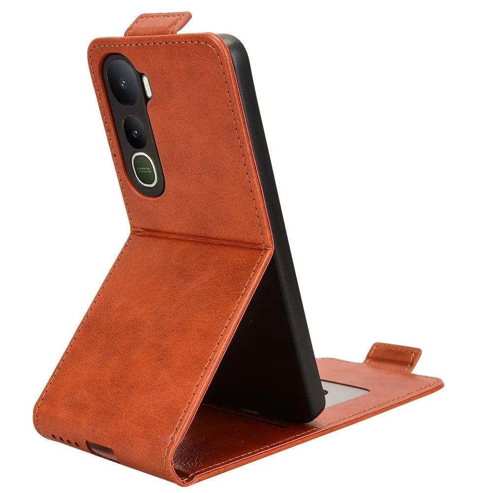 For vivo Y400 5G Stand Case Magnetic Clasp Vertical Flip Leather Phone Cover with Card Holder - Orange - 2