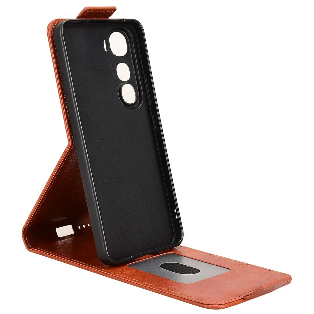 For vivo Y400 5G Stand Case Magnetic Clasp Vertical Flip Leather Phone Cover with Card Holder - Orange - 3