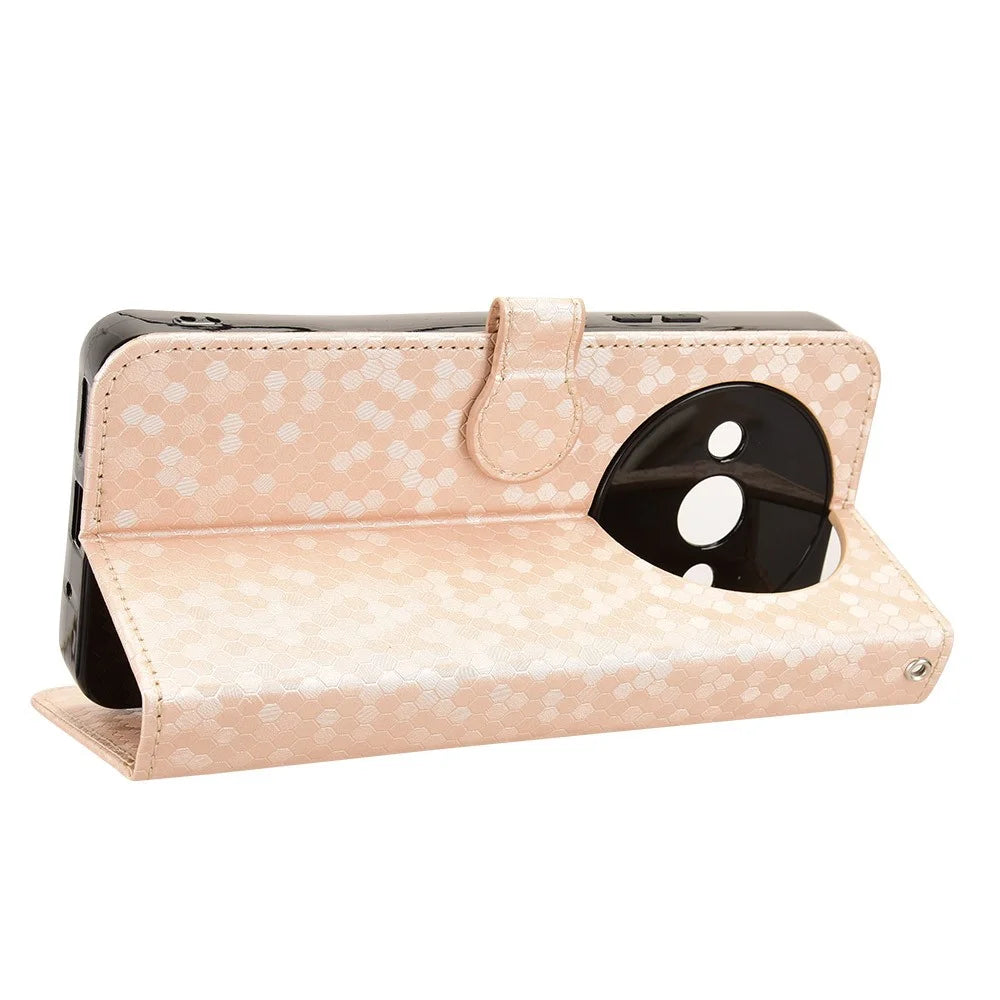 For Oukitel C59 Pro  /  C59 Wallet Case Dot Pattern Imprint PU Leather Phone Cover with Wrist Strap - Rose Gold - 3