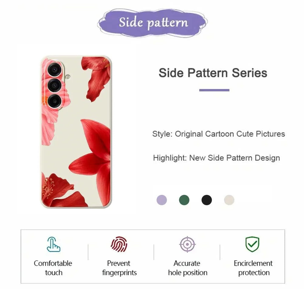 For Samsung Galaxy A18 5G / A18 4G / A17 5G / A17 4G Case Red Flower Pattern Printing Straight Edge TPU Phone Back Cover - Beige - 2