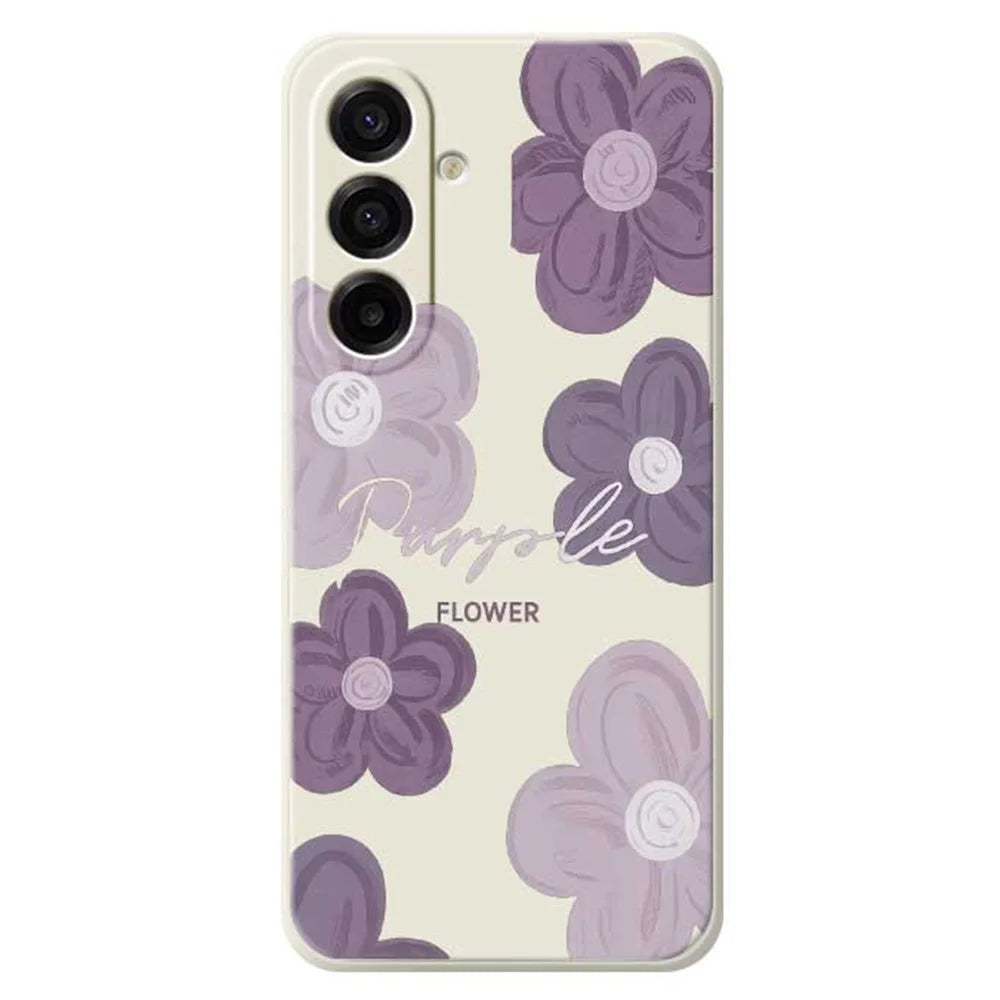For Samsung Galaxy A18 5G / A18 4G / A17 5G / A17 4G Case Purple Flower Pattern Printing Straight Edge TPU Phone Back Cover - Beige - 1