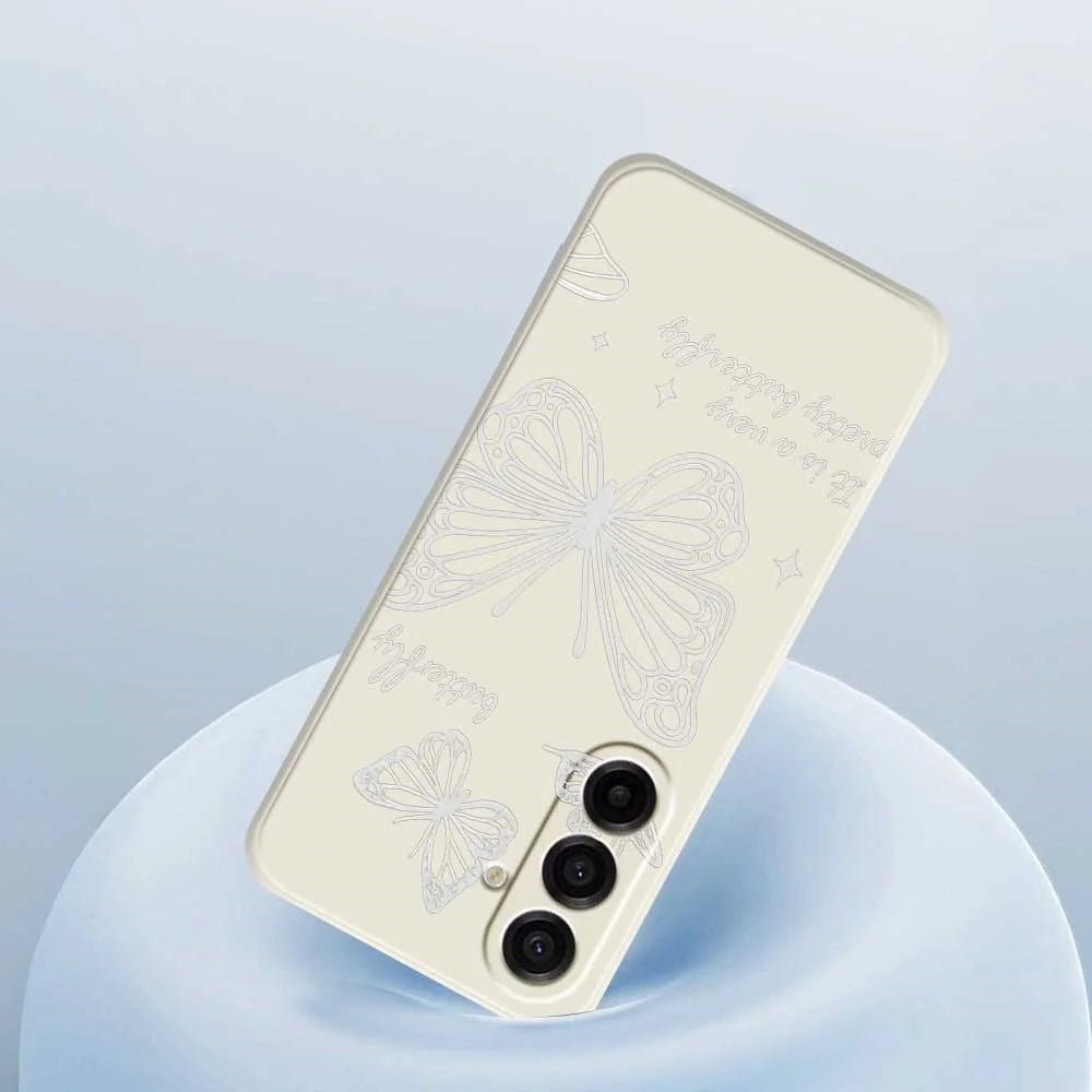 For Samsung Galaxy A18 5G / A18 4G / A17 5G / A17 4G Case Hollow Butterfly Pattern Printing Straight Edge TPU Phone Back Cover - Beige - 5