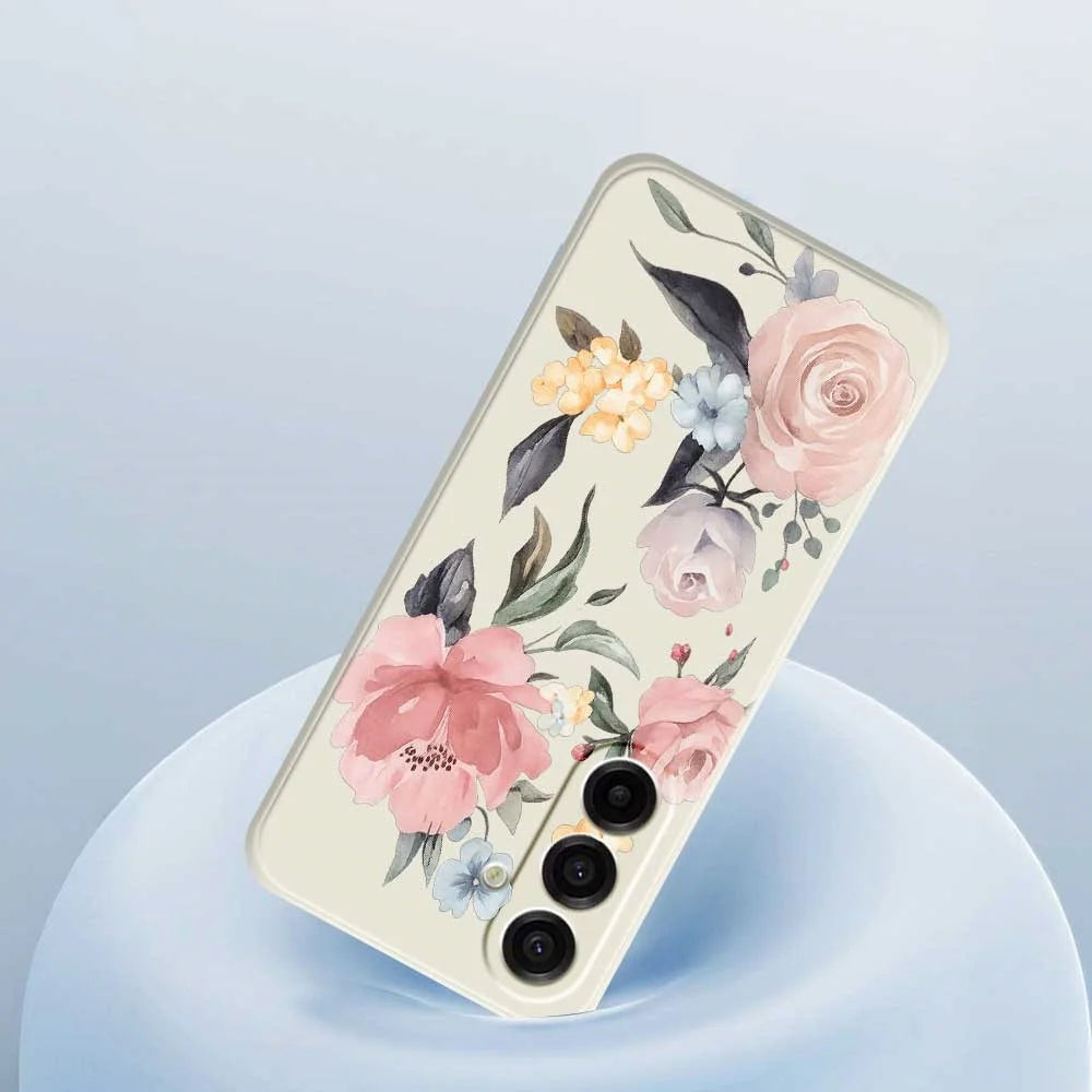 For Samsung Galaxy A18 5G / A18 4G / A17 5G / A17 4G Case Big Flowers Pattern Printing Straight Edge TPU Phone Back Cover - Beige - 5