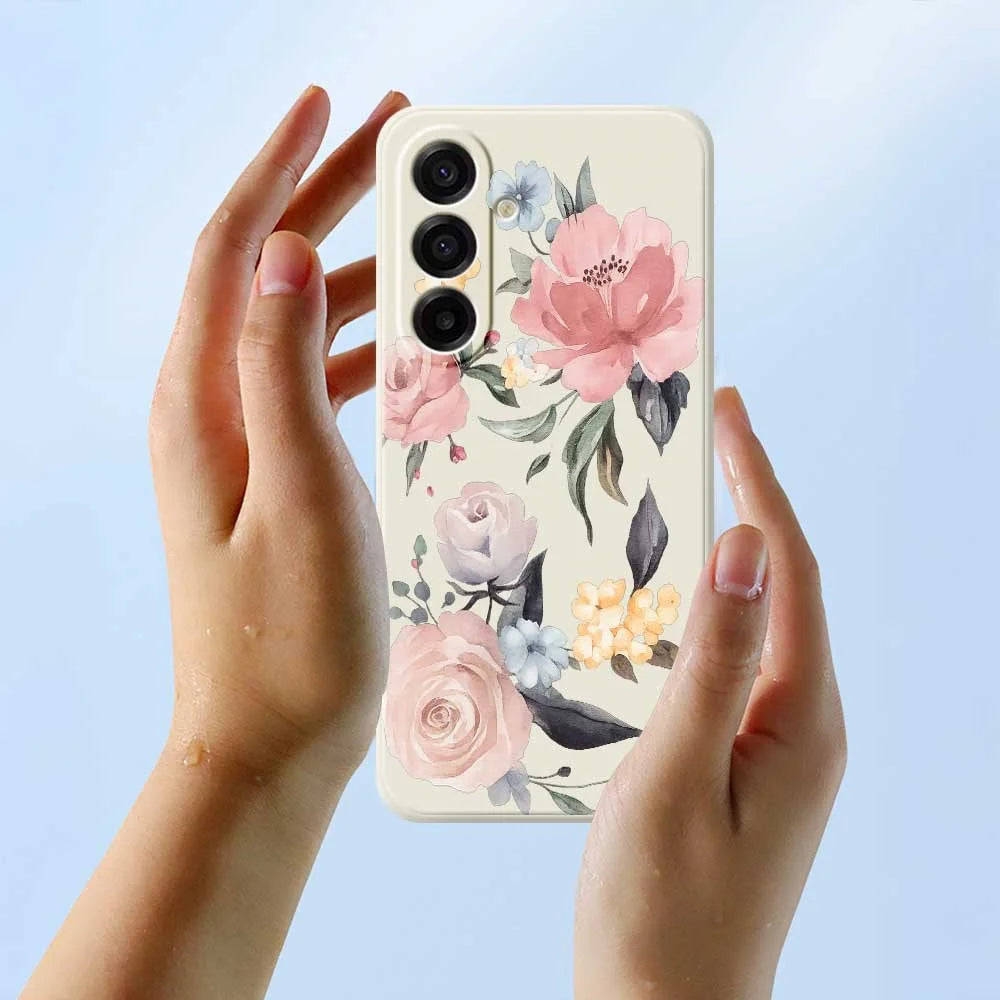 For Samsung Galaxy A18 5G / A18 4G / A17 5G / A17 4G Case Big Flowers Pattern Printing Straight Edge TPU Phone Back Cover - Beige - 6