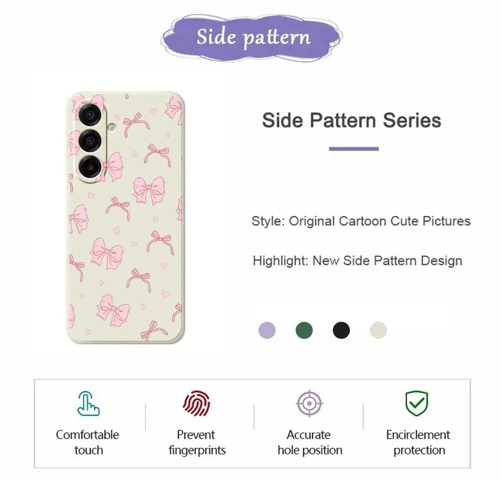 For Samsung Galaxy A18 5G / A18 4G / A17 5G / A17 4G Case Pink Bow Love Pattern Printing Straight Edge TPU Phone Back Cover - Beige - 2