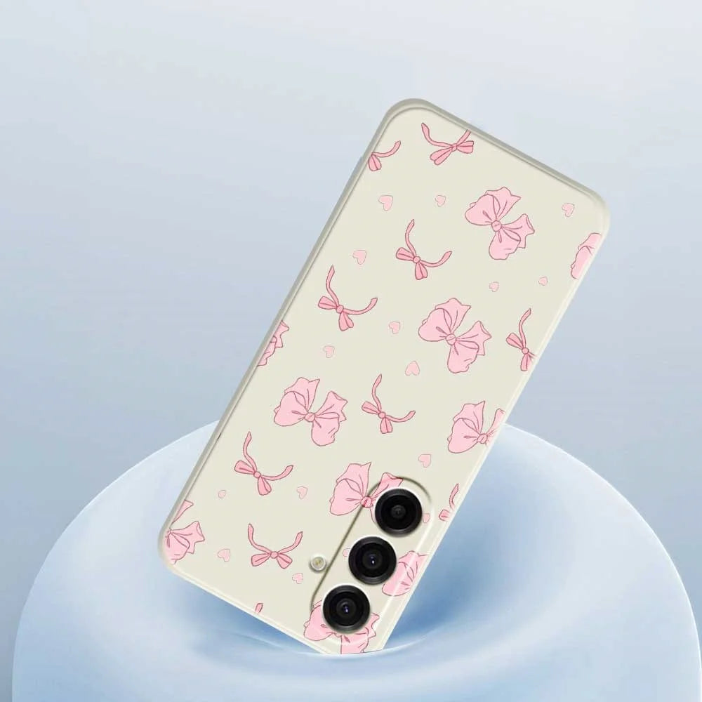 For Samsung Galaxy A18 5G / A18 4G / A17 5G / A17 4G Case Pink Bow Love Pattern Printing Straight Edge TPU Phone Back Cover - Beige - 5