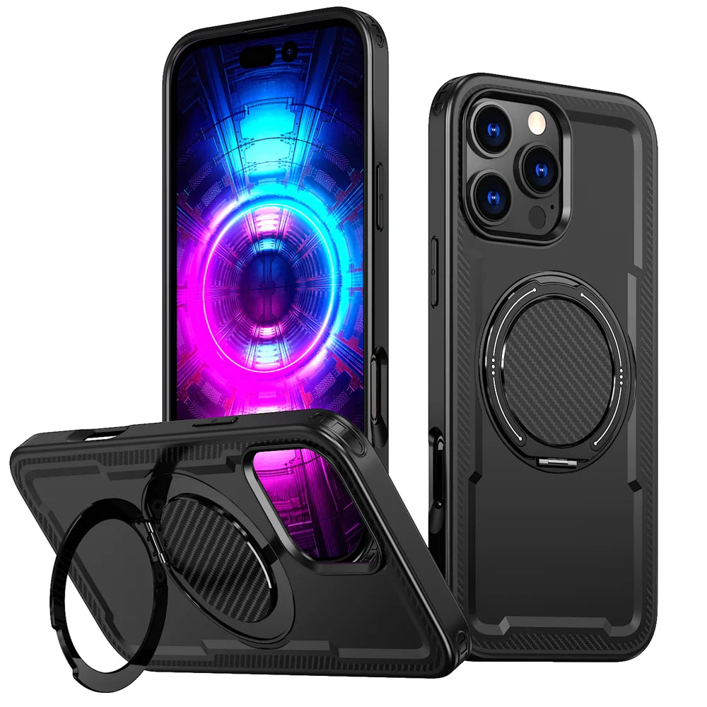 For iPhone 15 Pro Case Compatible with MagSafe TPU + PC Kickstand Phone Cover - Black - 1