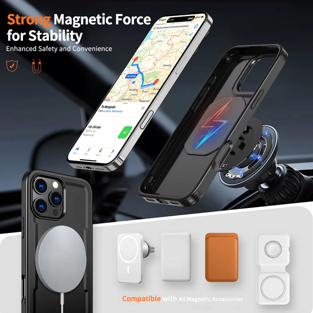For iPhone 15 Pro Case Compatible with MagSafe TPU + PC Kickstand Phone Cover - Black - 2