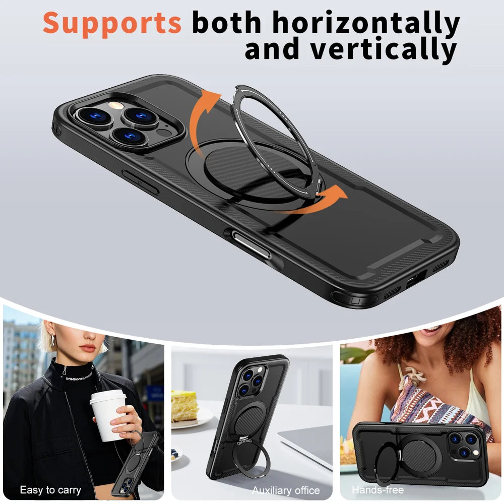 For iPhone 15 Pro Case Compatible with MagSafe TPU + PC Kickstand Phone Cover - Black - 5