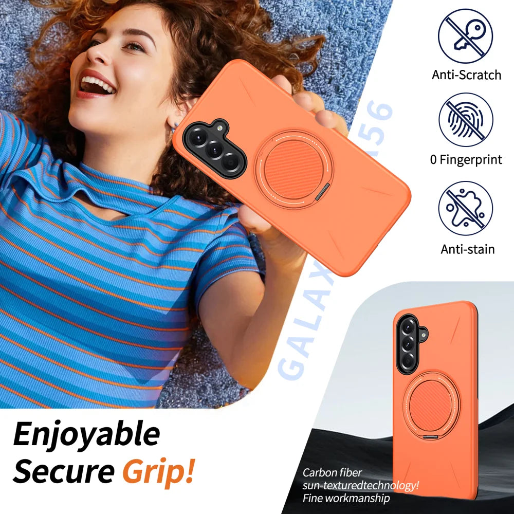 For Samsung Galaxy A55 5G Magnetic Case Rotating Kickstand TPU + PC Phone Cover - Orange - 3