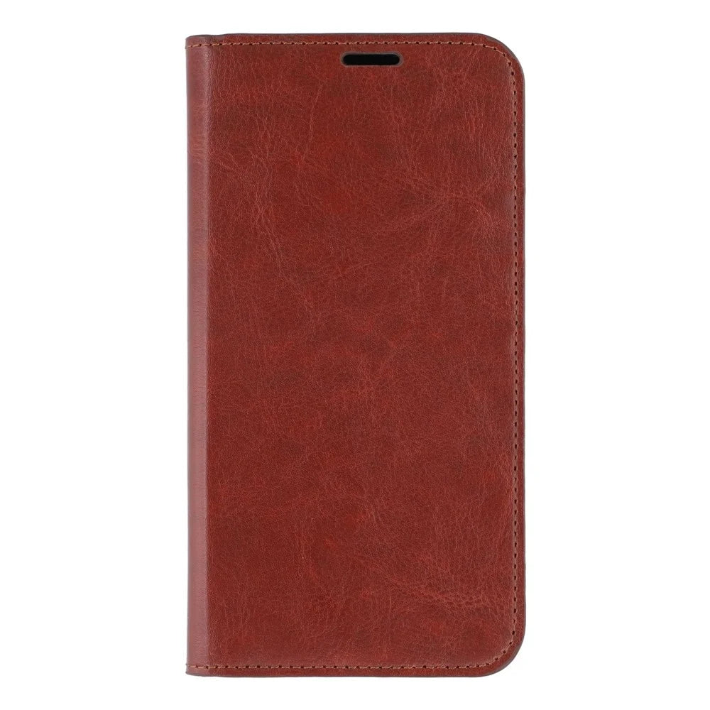 For iPhone 16 Pro Stand Cases Genuine Split Leather Wallet Phone Cover Magnetic Closure - Brown - 7