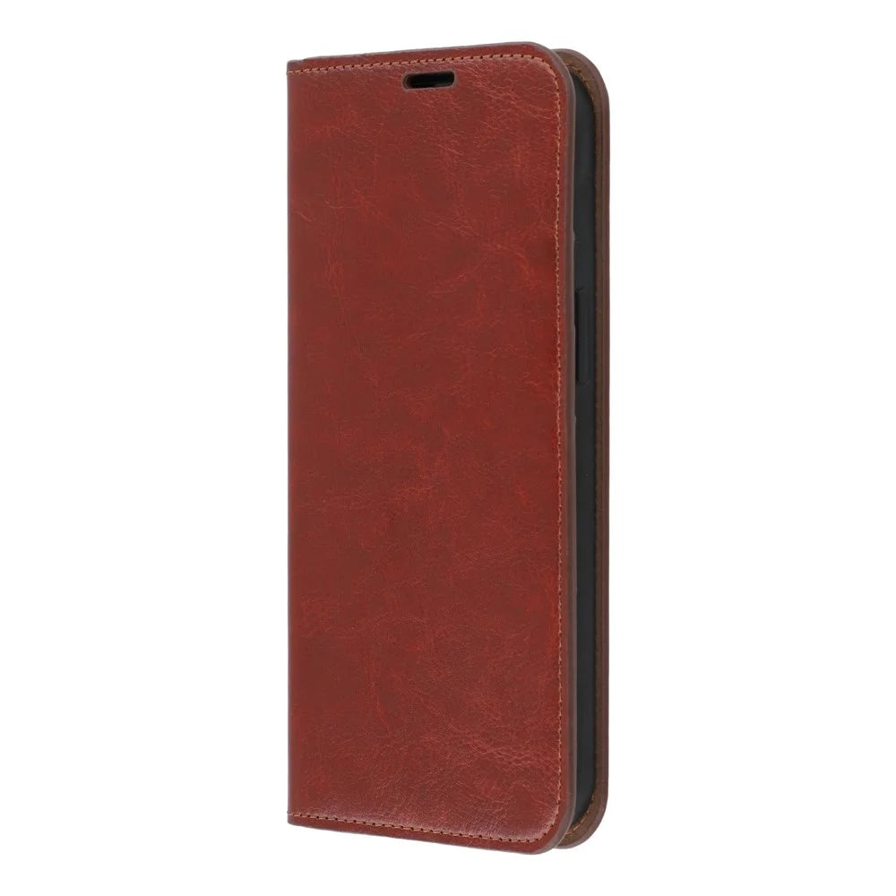 For iPhone 13 Pro Stand Cases Genuine Split Leather Wallet Phone Cover Magnetic Closure - Brown - 5
