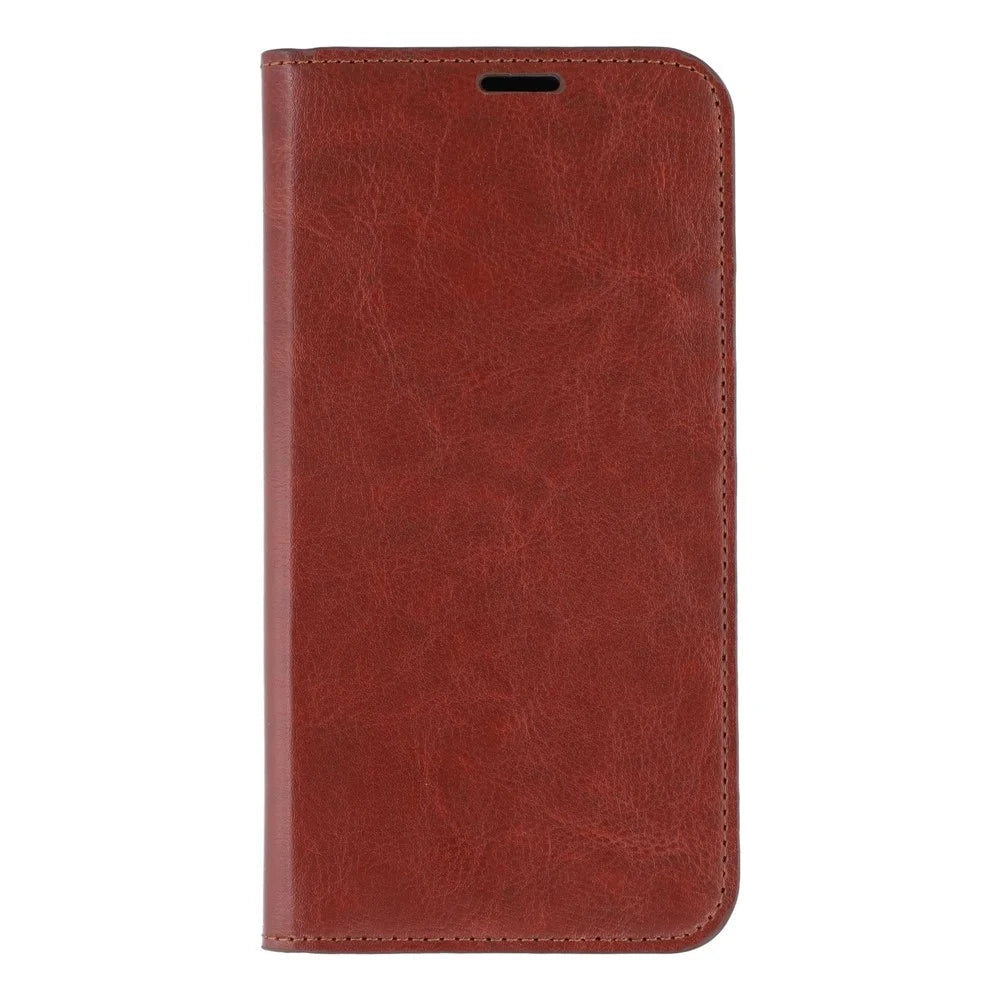 For iPhone 13 Pro Stand Cases Genuine Split Leather Wallet Phone Cover Magnetic Closure - Brown - 7