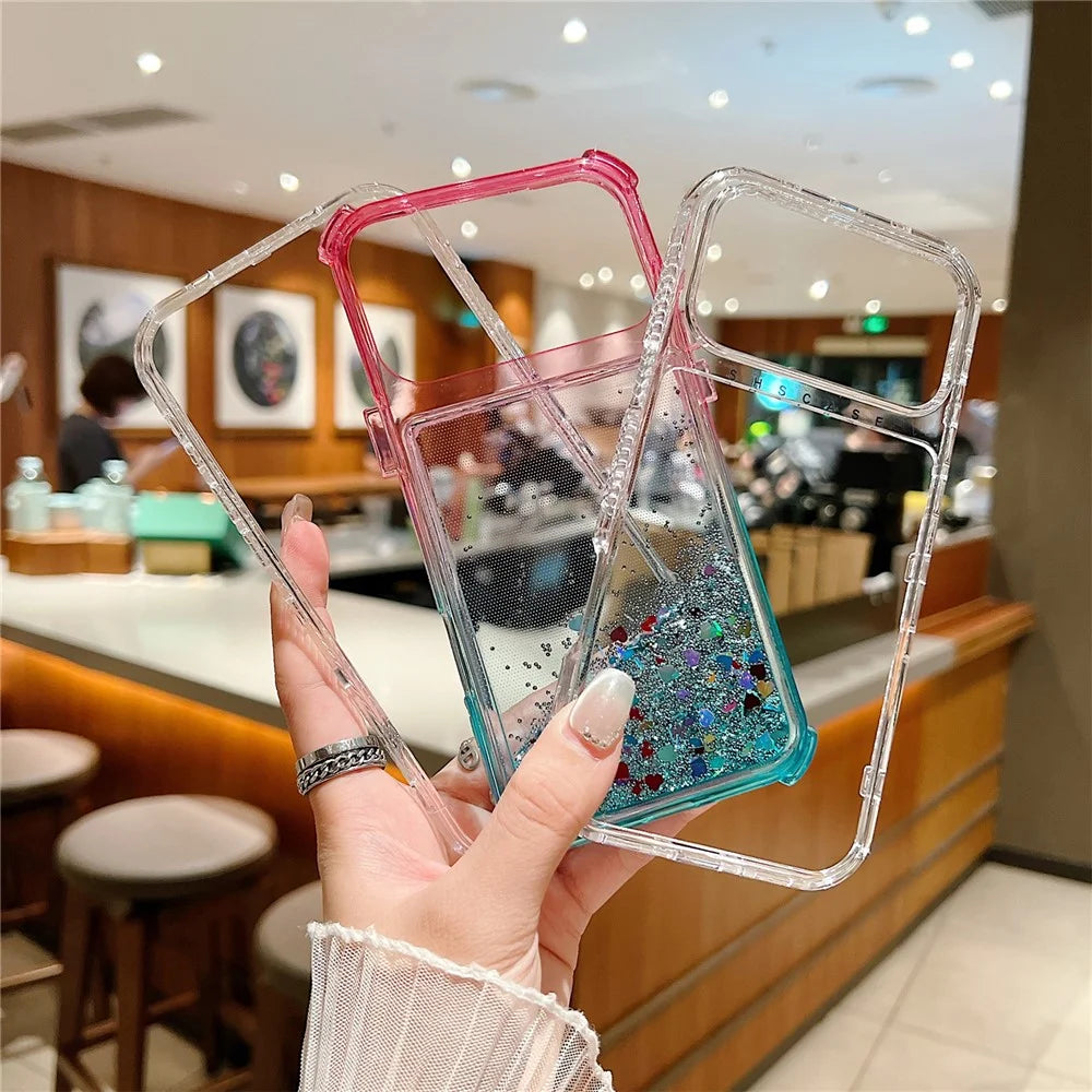 For iPhone 18 Pro Max / 17 Pro Max Case Gradient Quicksand Liquid Flowing Sparkle TPU + PC Back Cover - Pink  /  Baby Blue - 2