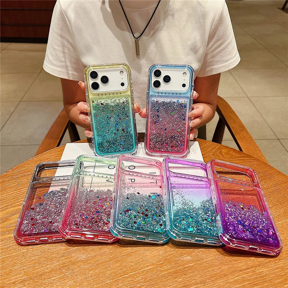 For iPhone 18 Pro Max / 17 Pro Max Case Gradient Quicksand Liquid Flowing Sparkle TPU + PC Back Cover - Pink  /  Baby Blue - 5