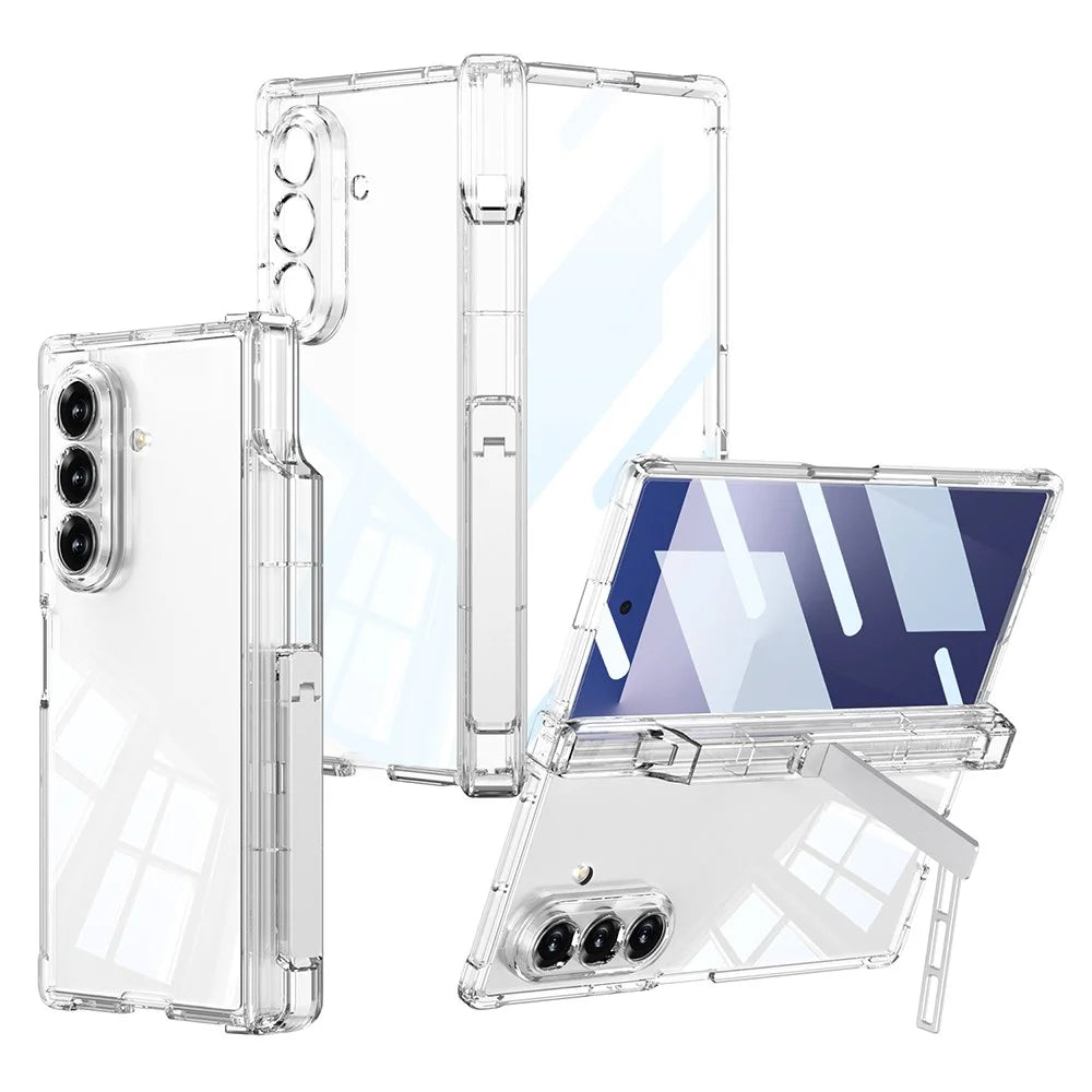 GKK For Samsung Galaxy Z Fold7 5G Kickstand Case Airbag Hinge Protection with Pen Holder Shockproof Phone Cover - Transparent - 1
