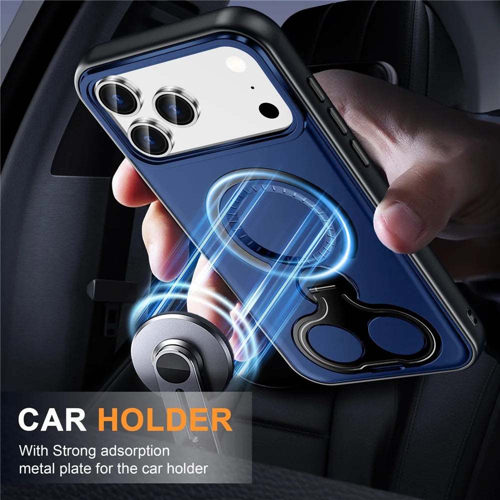 For iPhone 17 Pro Magnetic Case TPU + PC Shockproof Phone Cover with Dual Hole Kickstand - Blue - 2