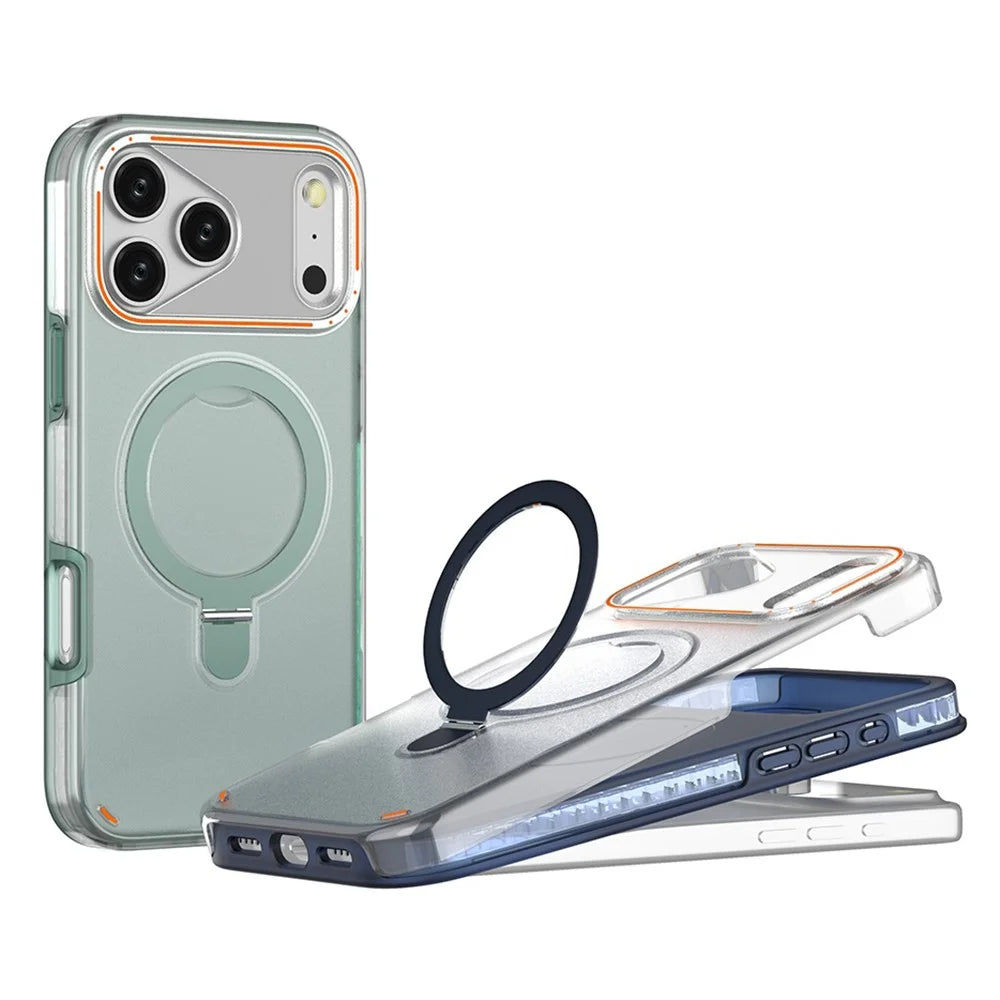 For iPhone 17 Pro Max Magnetic Case with Kickstand TPU + PC Shockproof Phone Cover - Mint Green - 3