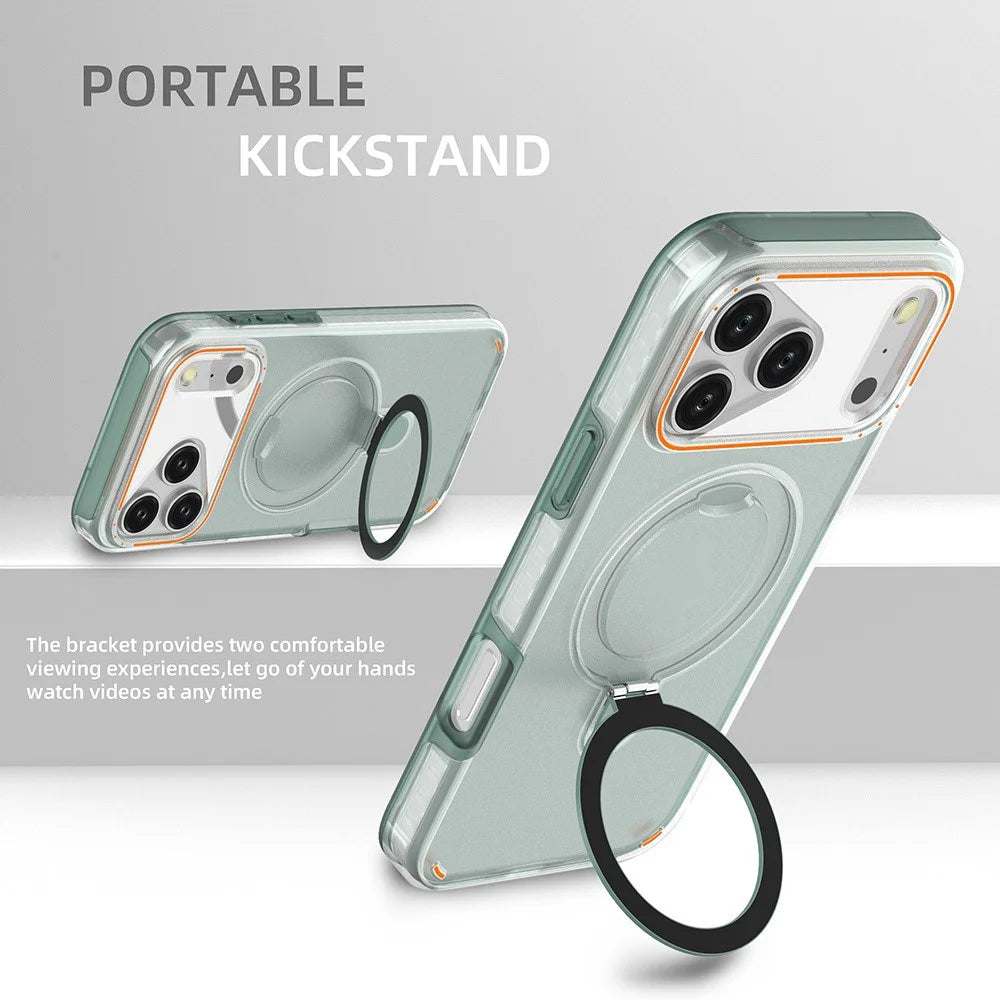 For iPhone 17 Pro Max Magnetic Case with Kickstand TPU + PC Shockproof Phone Cover - Mint Green - 5