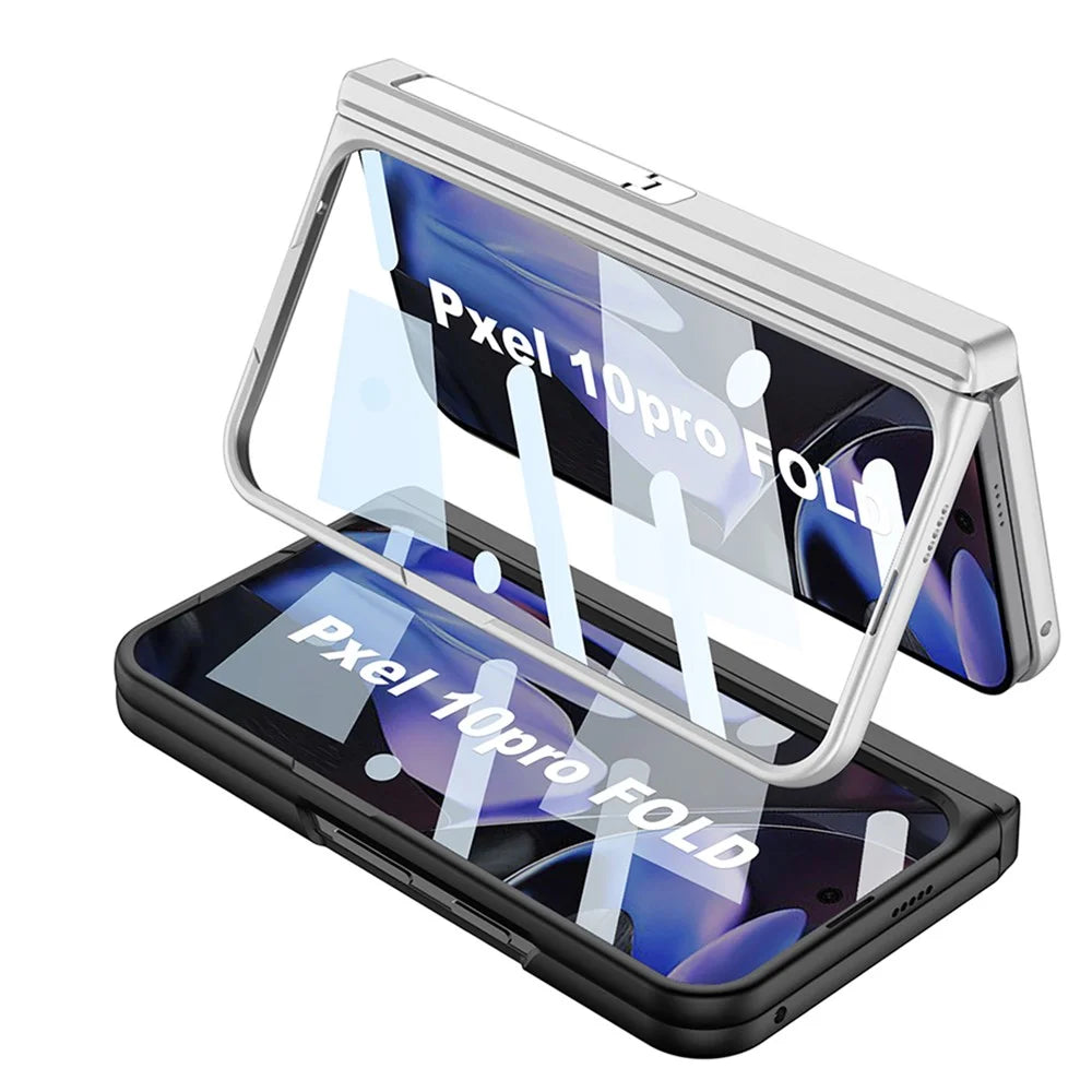 GKK For Google Pixel 10 Pro Fold Kickstand Case Magnetic Hinge Protection PC Phone Shell with Tempered Glass Film - Black - 3